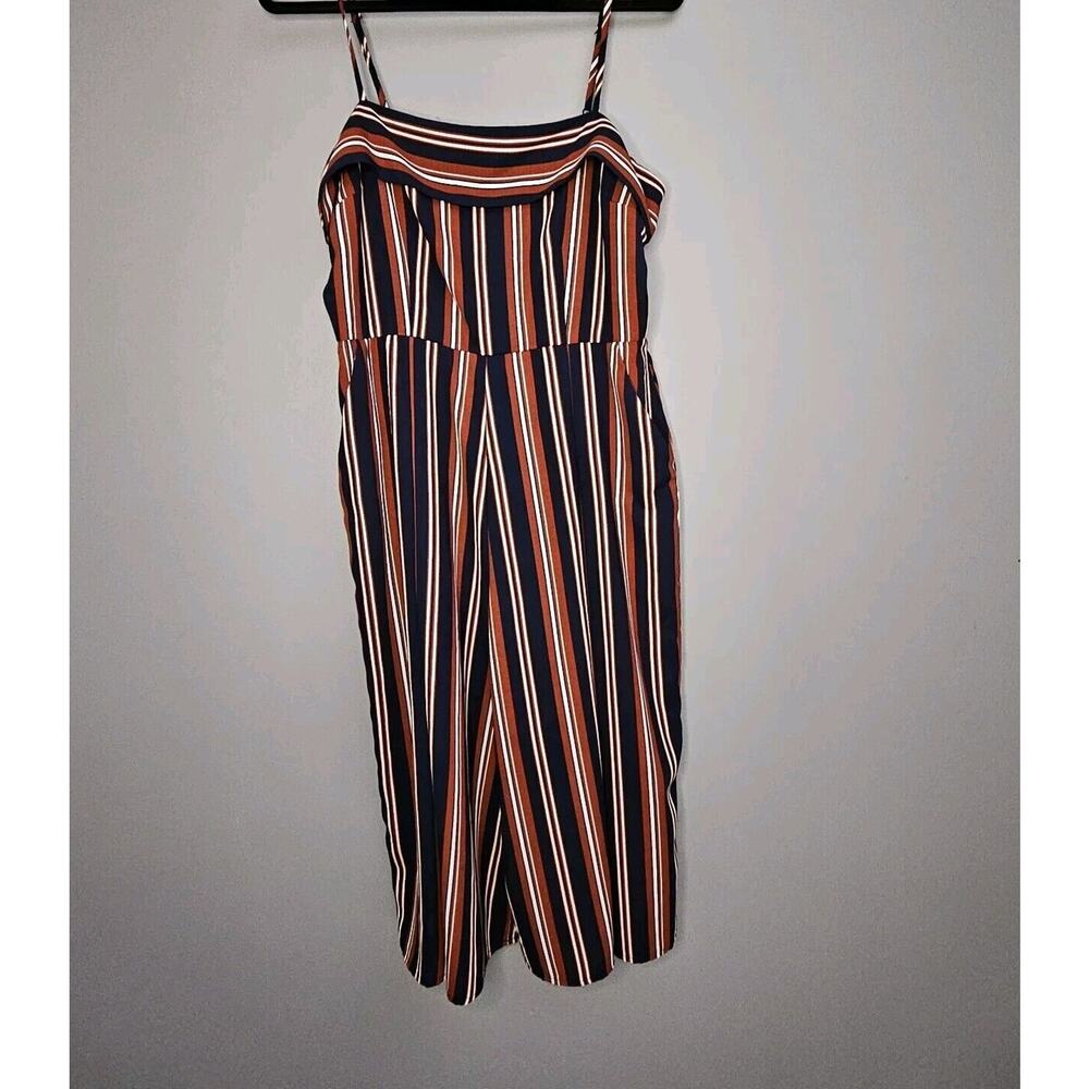 Socialite Wide Leg Cropped Jumpsuit Blue/red Striped Pockets Size Large